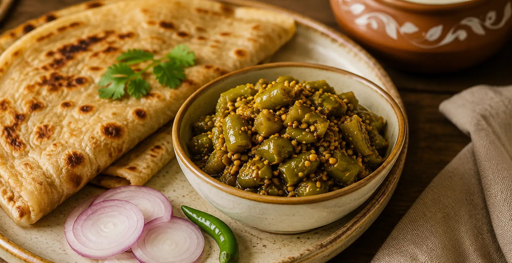 Green chilli pickle served with Indian food