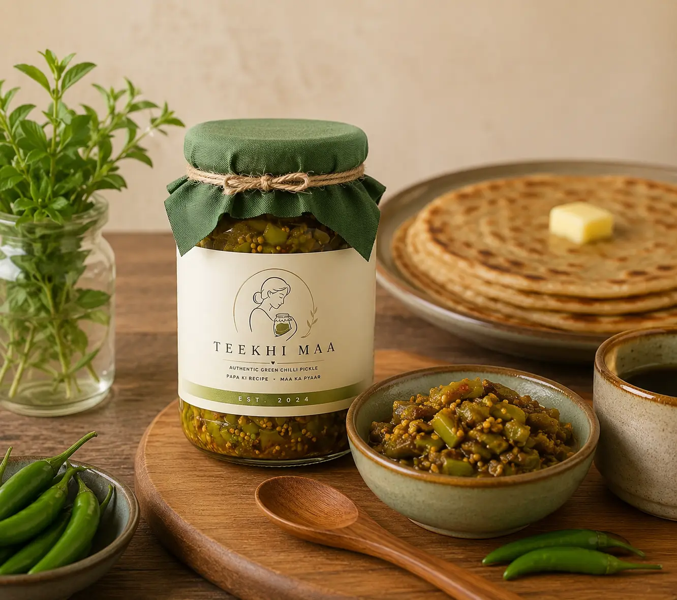 Traditional homemade green chilli pickle